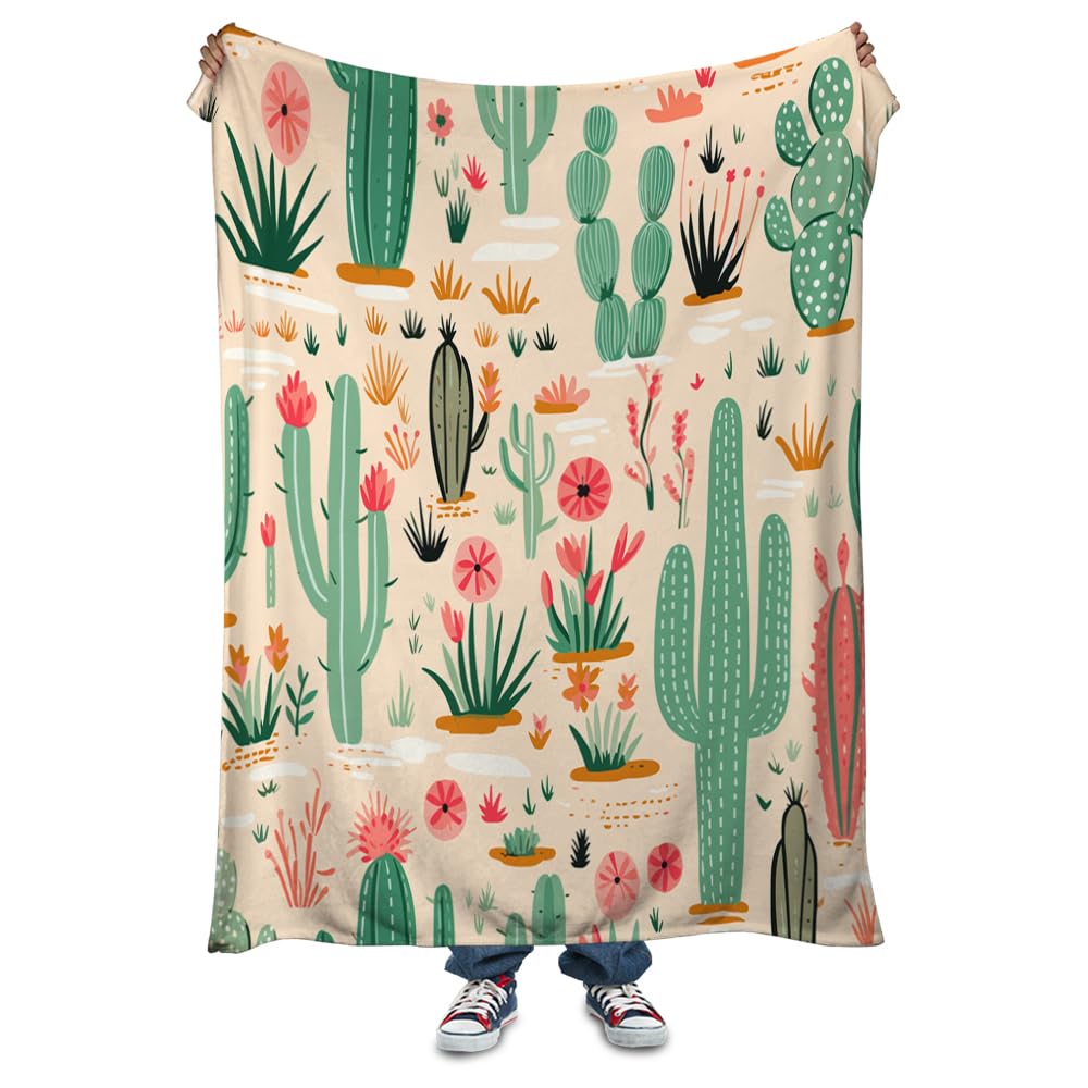 Reateforin Bohemian Cactus Fleece Throw Blanket Boho Succulents Sherpa Blanket for Kids Woman Adults Botanical Floral Print Plush Blanket Boho Desert Fuzzy Blanket for Sofa Bed Couch Throw 50"x60" — image 1