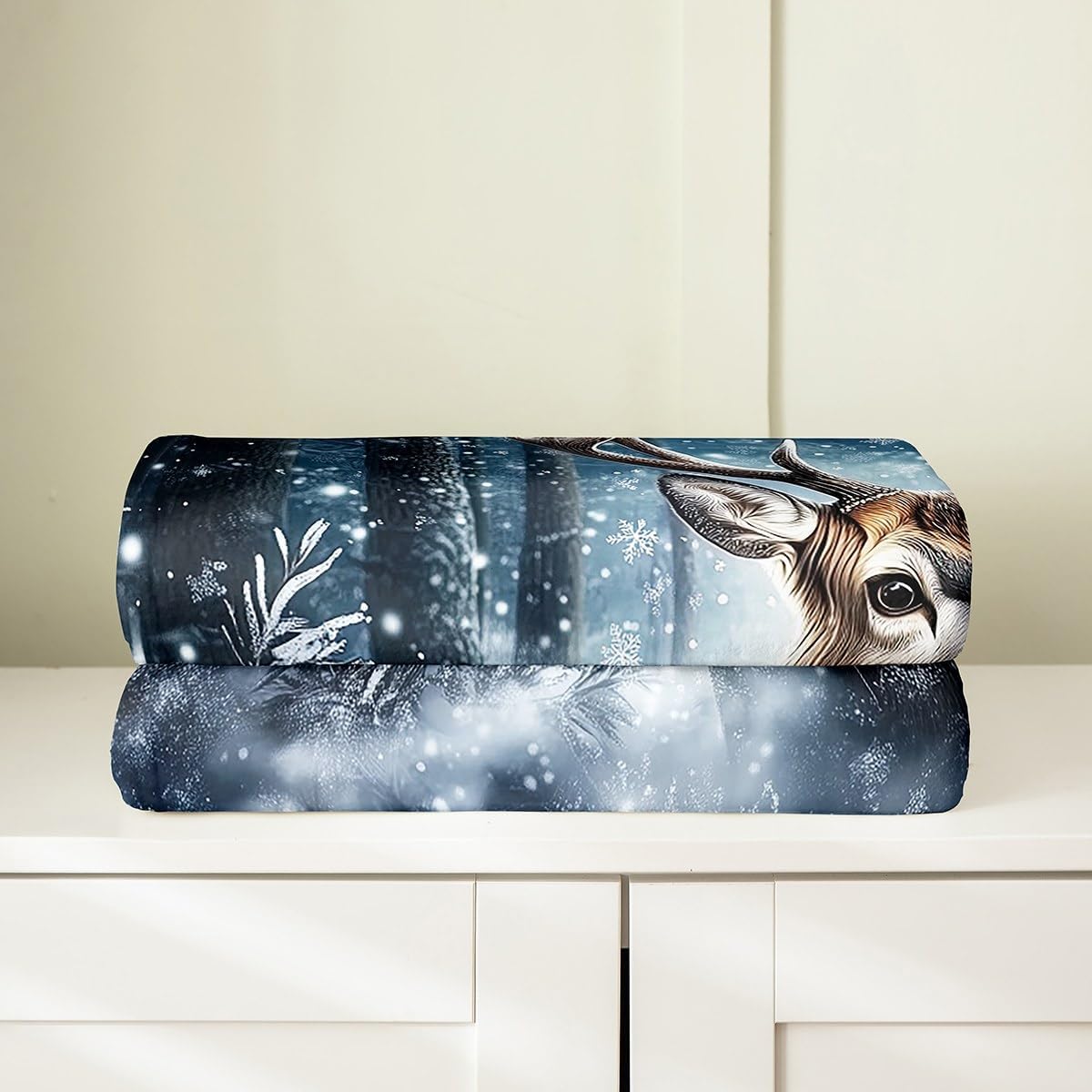 Erosebridal 3D Deer Blanket Queen 90x90, Safari Wild Animal Throw Blanket For Kids Girls Boys, Elk Snowflakes Hunting Microfiber Fleece Blanket For Sofa Bed Couch, Woodland Wildlife Cozy Fuzzy Blanket