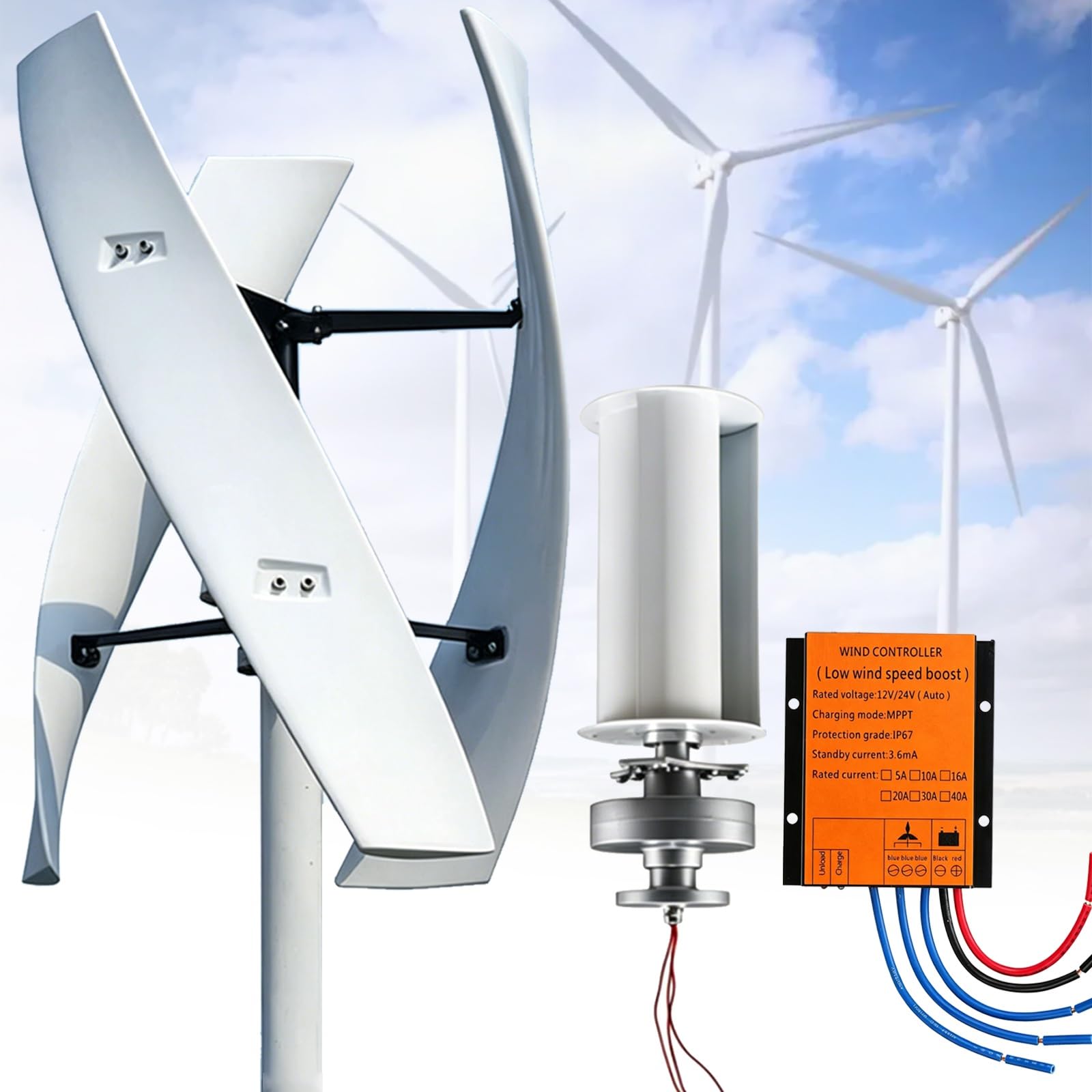 Kit Generatore Eolico Verticale Turbina Eolica 16000W 20000W, Attrezzatura Per Produttore Elettricità Kit Energia Elettrica Casa, Ad Asse Verticale Trifase(20000W,24V)