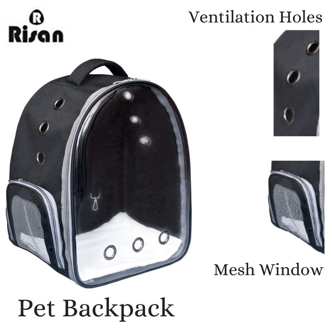 Risan Pets Pet Backpack Transparent Cat & Small Dog Puppy Kitty Shihtzu Carriers for Breathable Airline Travel Approved Air Ventilation Backpack Size 17 × 13 × 11 inch(Black) 4