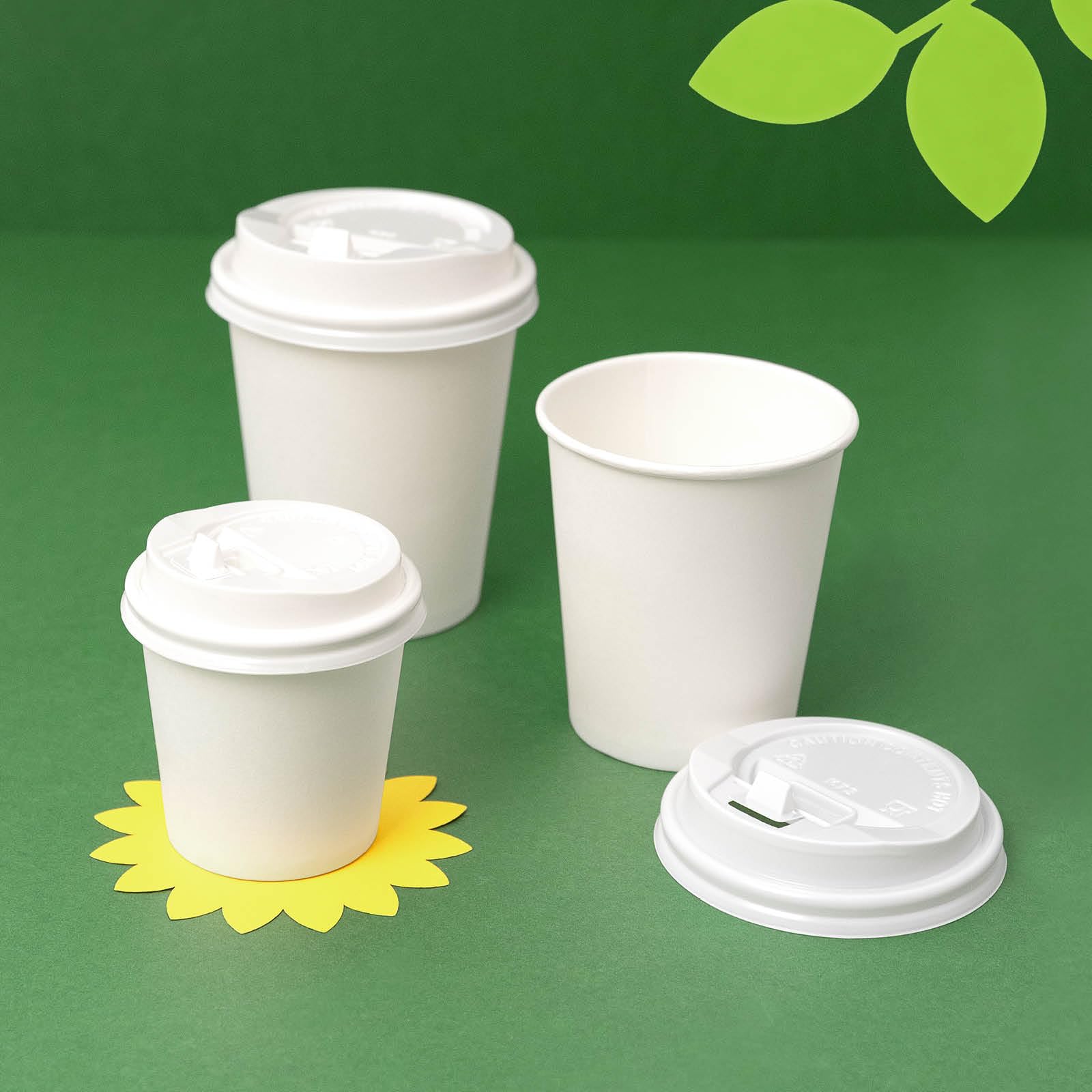 500 Vasos Cartón Blanco + Tapa Blanca - 250 cc (8 oz) - Vasos Desechables para Café para Llevar - Reciclables - Apto Alimentos Calientes - TAKE AWAY