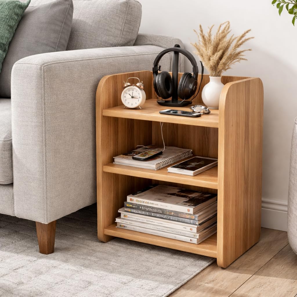 Nityam Wooden Bedside Table with Storage| Corner Stand | Room Table| Sofa Side Table| Drawing Room Table (Color-Walnut)-image-16