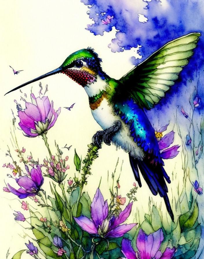 Toile colibri aquarelle 58 x 90 cm pour créer un salon à l'ambiance printanière
