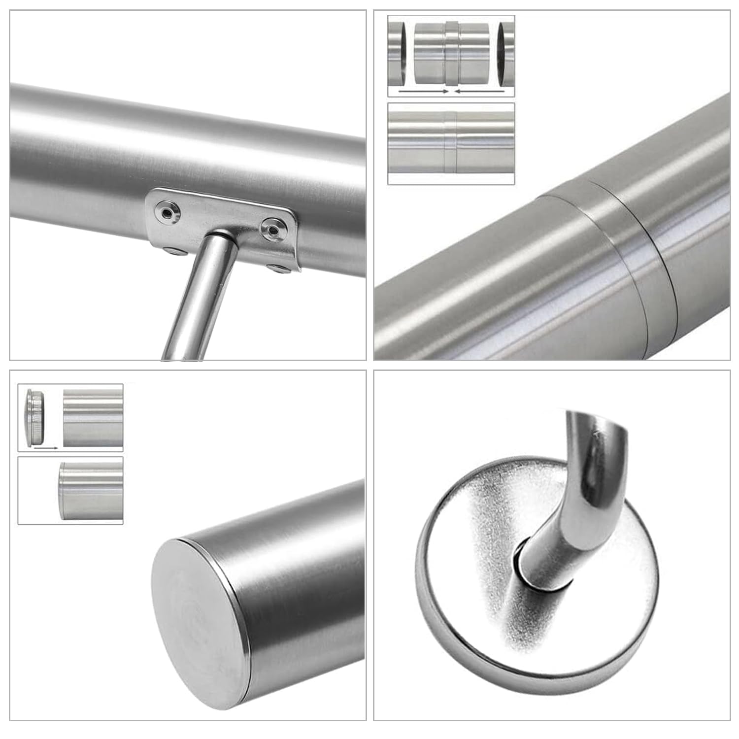Barandilla de Acero Inoxidable para Escaleras de Pared - Interior y Exterior, Parapeto, Balcón - Con Soporte y Tapas Finales - Longitud: 400 cm