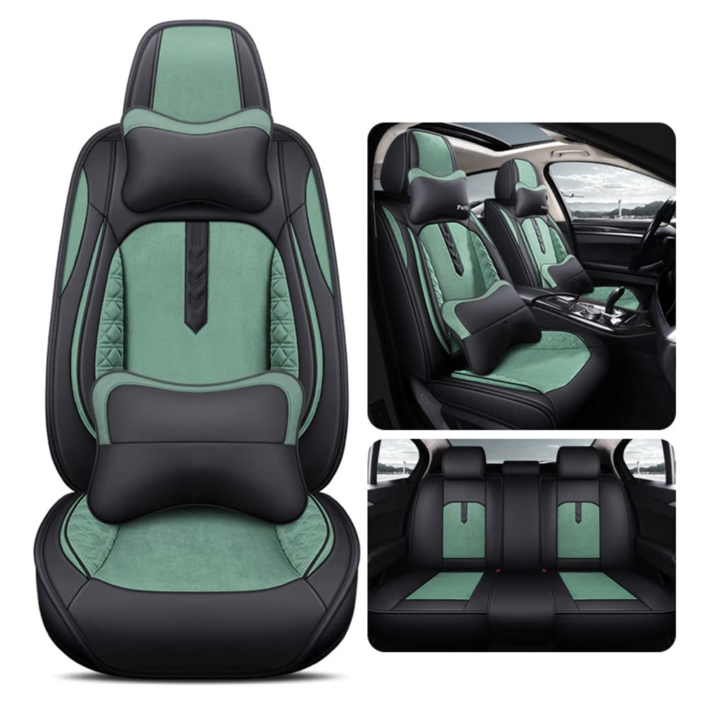 Fundas Universales De Piel Sintética para Asientos De Coche, Fundas Asientos Coche para Seat Delantera Y Trasera Juego Completo De 5 Asientos Universal,Green + headrest