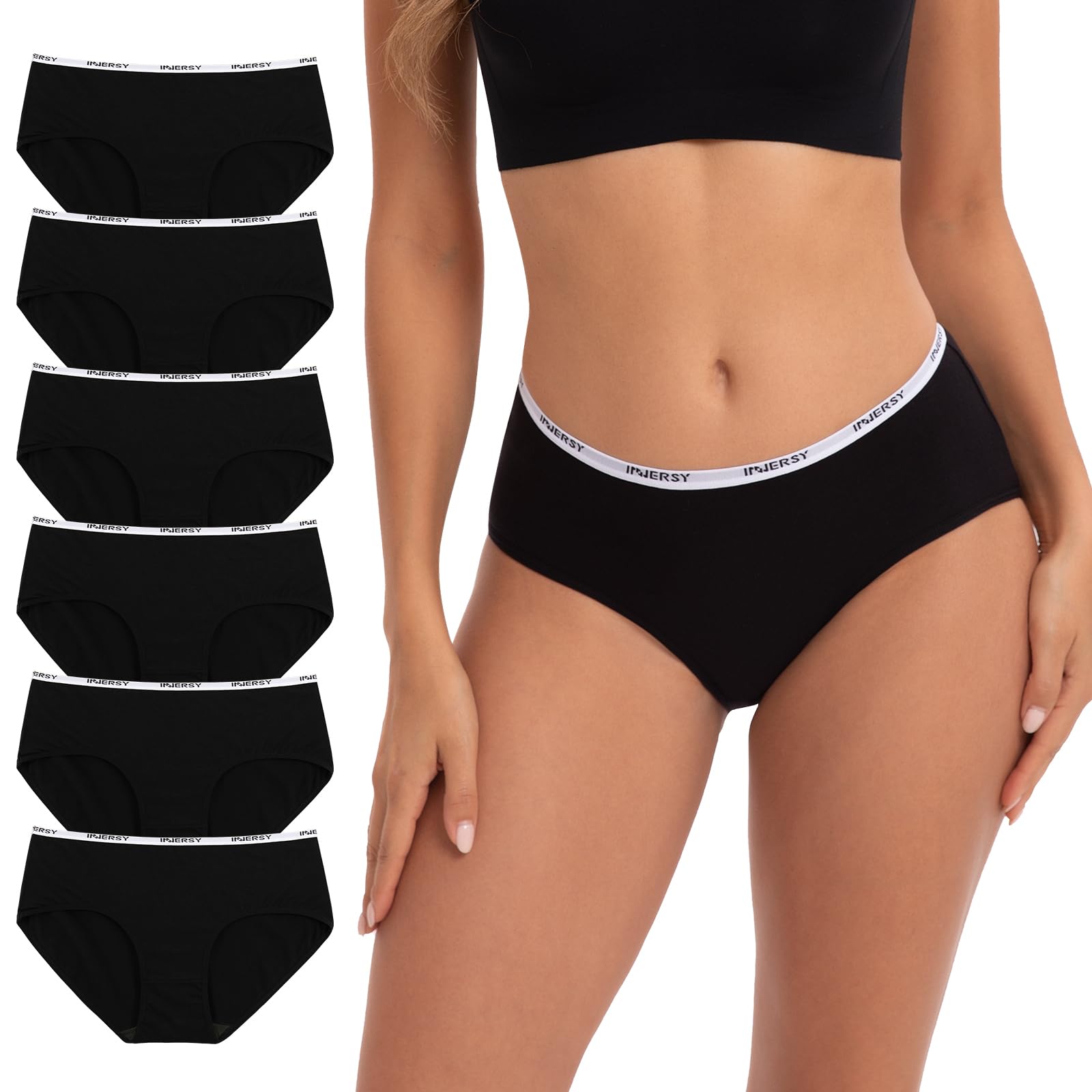 INNERSY Mutande Donna Cotone Slip a Vita Media Intimo Sportivo Culotte Comode Pacco da 6