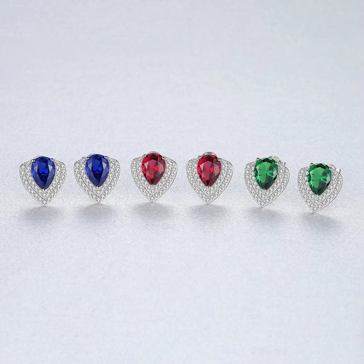 WZGWDC Ohrstecker Damen Sterling Silber Pavé Herz Zirkonia Ohrringe-Grün