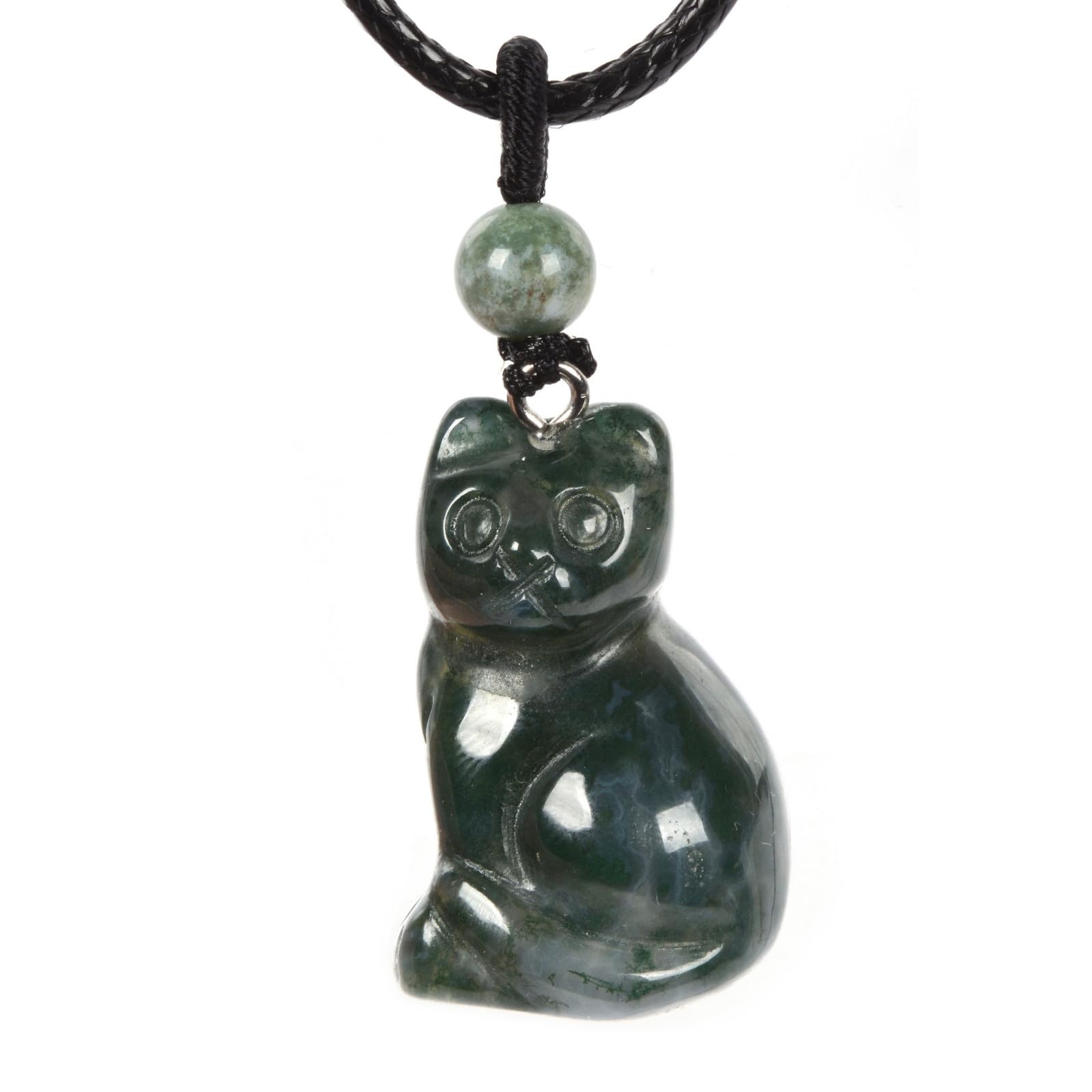 Justinstones Natural Gemstone Carved Cat Necklace 30mm Cute Animal Pendant Necklace Jewelry Gift 22 inch