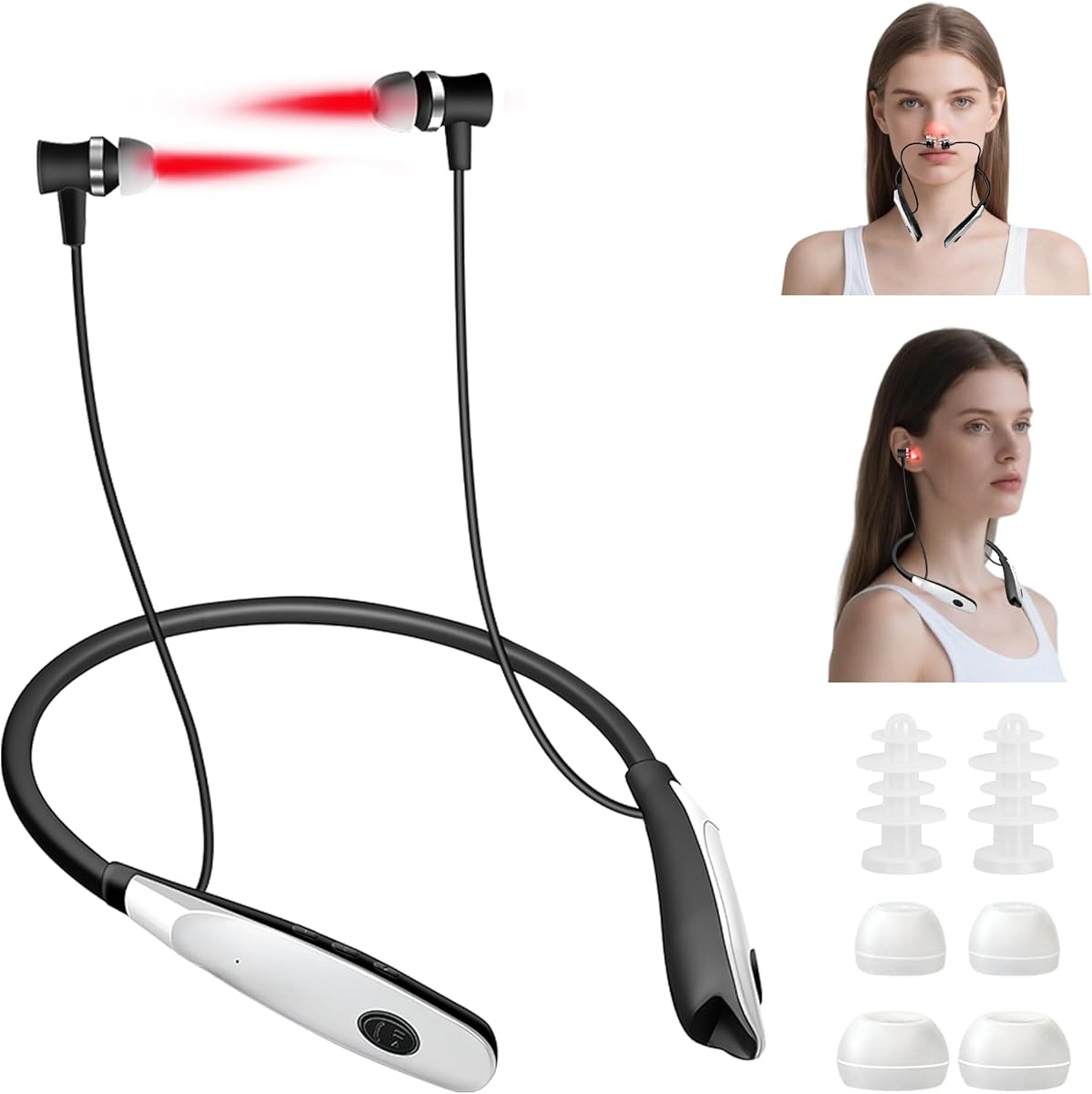 2026 Upgraded Red Light Device for Nose & Ear – 2-in-1 Portable 650nm LED Light Care Device, Neck-Wearable Design with Washable Silicone Ear Tips & Nose Cover
