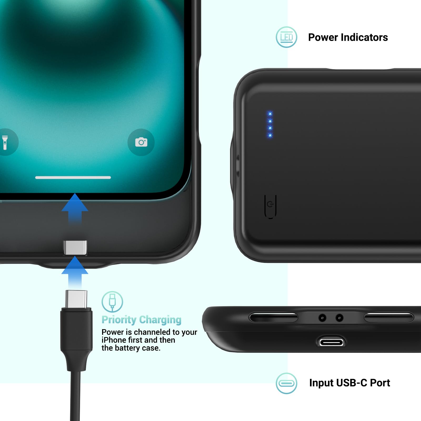 Battery Charging Case For IPhone 16 - 7000mAh Portable Charger Case With Protection