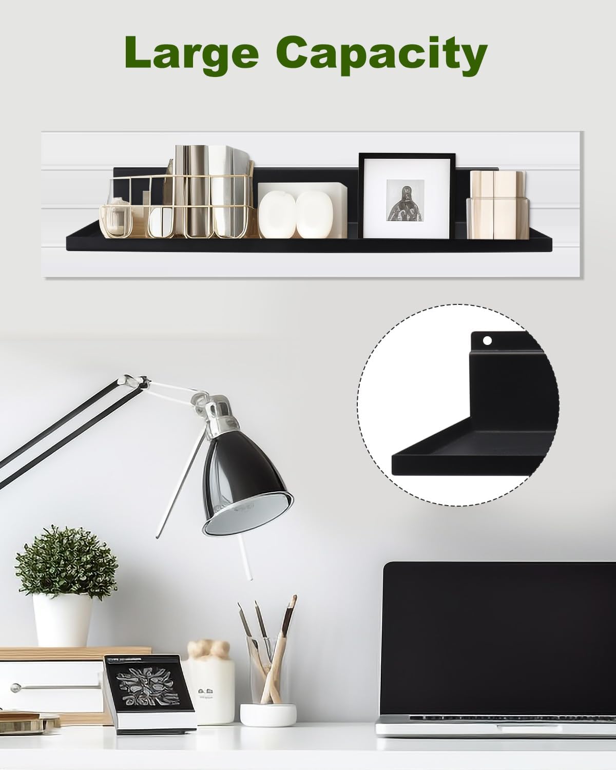 Metal Slatwall Shelves, 2 Pack 17×8 Inch Slat Wall Hanging Shelf Accessories, Heavy Duty Slatwall Shelf for Garage, Retail, Home Storage 2 Pack Black image 3 of 6 B0DLBDSDLJ