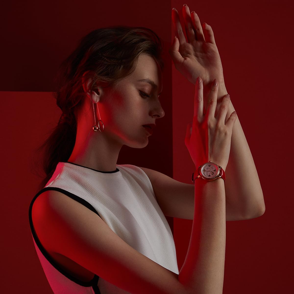 Klover Ladies' Classic Diamond Automatic Watch, 3-Hand, Leather Band, Women's Watch with Mother-of-Pearl and Skeleton Dial - Image 6