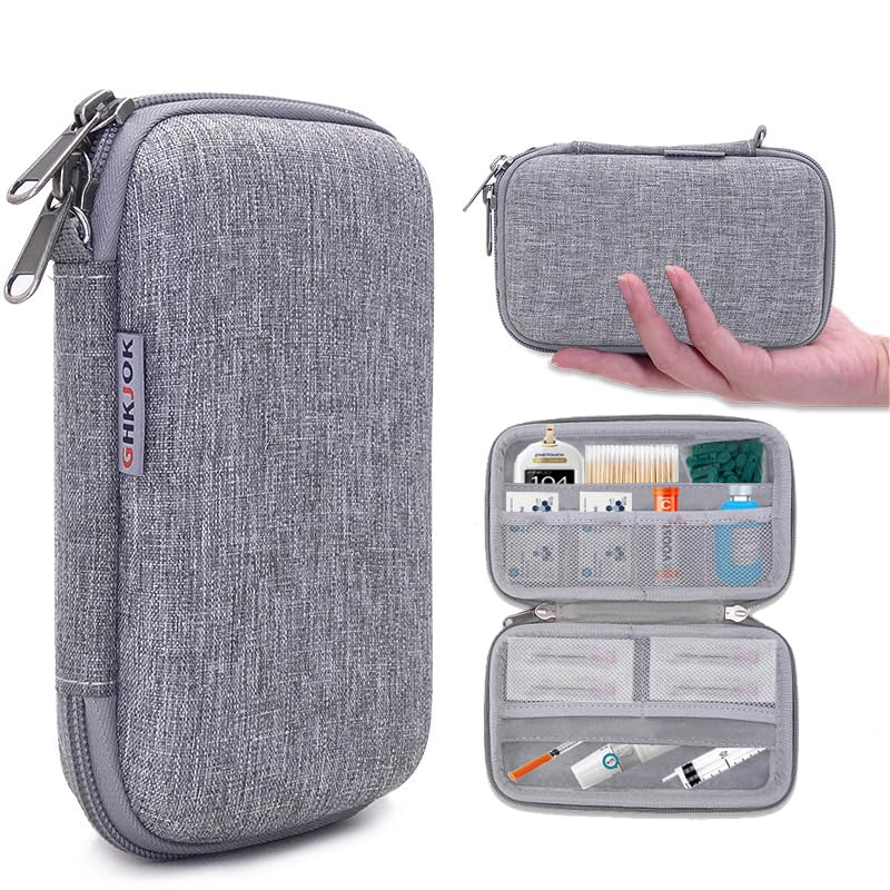Diabetic Supplies Travel Case Small Organizer for Lancing Device, Lancets, Needles, Glucose Meters, Test Strips and Other Diabetes Care Accessories, Hard Case for Testing Supplies Kit (Case Only)