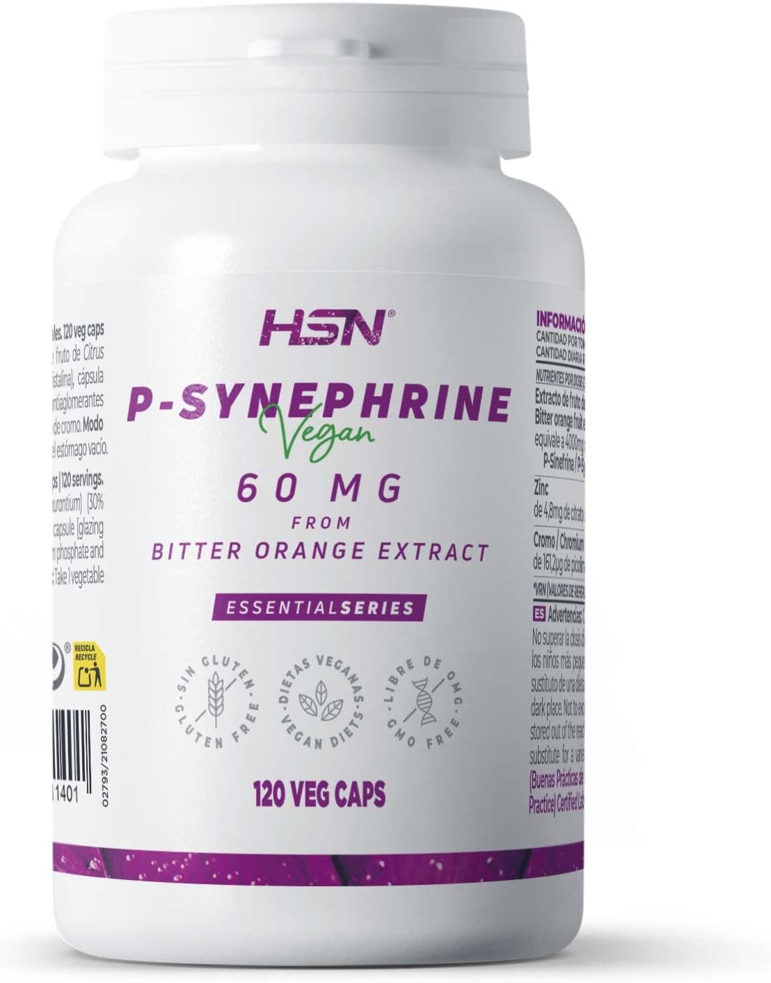 P-Sinefrina de HSN | 120 Cápsulas Vegetales 60 MG Sinefrina de Extracto Naranja Amarga -
