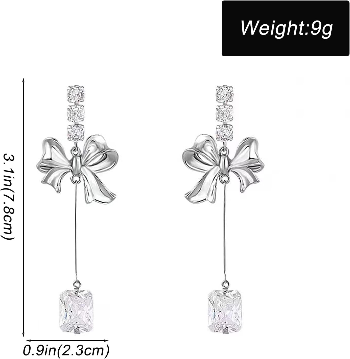 Crystal Rhinestone Drop Earrings Silver Butterfly Bow Dangle Earrings Long Cubic Zirconia Bowknot Earrings Elegant Tassel Statement Earrings Jewelry for Women - Image 6