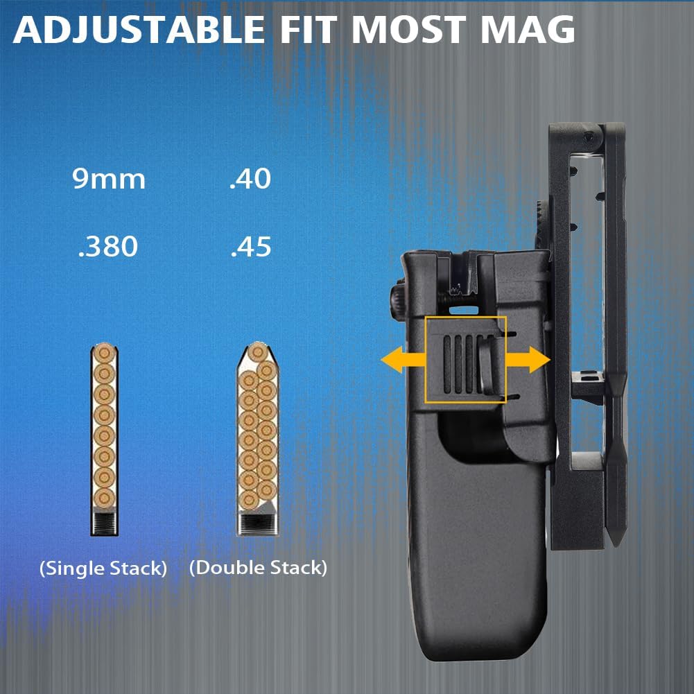 Double Magazine Holster, Universal Magazine Pouch, 9mm/40/45/10mm/380 Mag Holster for Glock/Sig sauer/S&W/Beretta/Taurus/H&K and More Single Stack/Double Stack Magazines, Adjustable Mag Holder