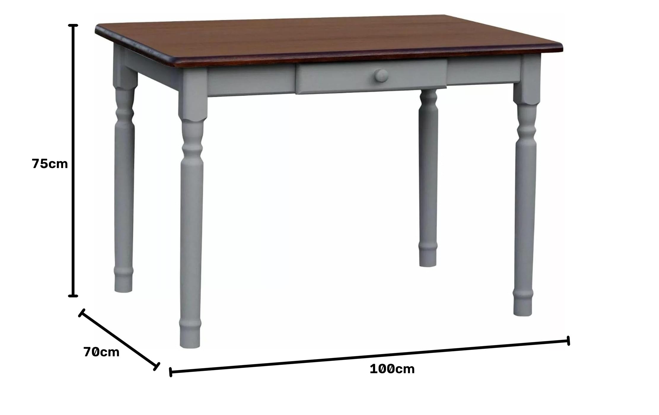 Table à manger avec tiroir Gris pin bois de style maison de campagne - 70 x 100 cm
