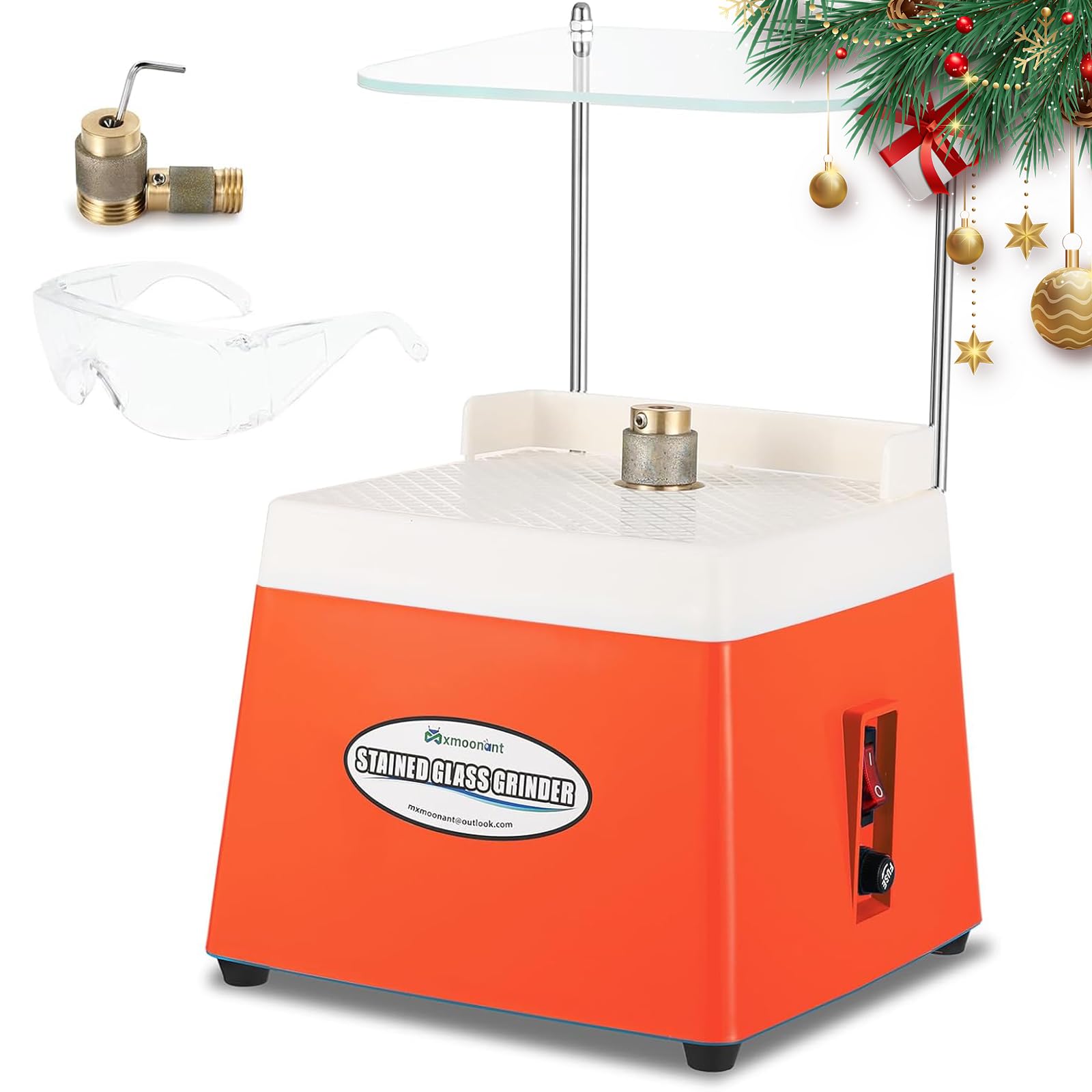 Mxmoonant Automatische Glasschleifmaschine für Buntglas, Keramik | DIY-Heimdekoration, Mosaikfliesen, Handwerk, mit 2 Diamantschleiferbits (5/8'' & 1'') & Schallwand, EU Stecker (Orange)
