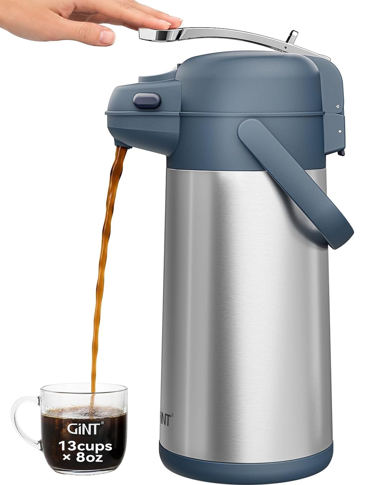 GiNT Dispensador de café Airpot de 100 onzas con bomba, jarra de café aislada para líquidos calientes, dispensador de bomba de acero inoxidable aislado al vacío para bebidas calientes/frías (3 L)