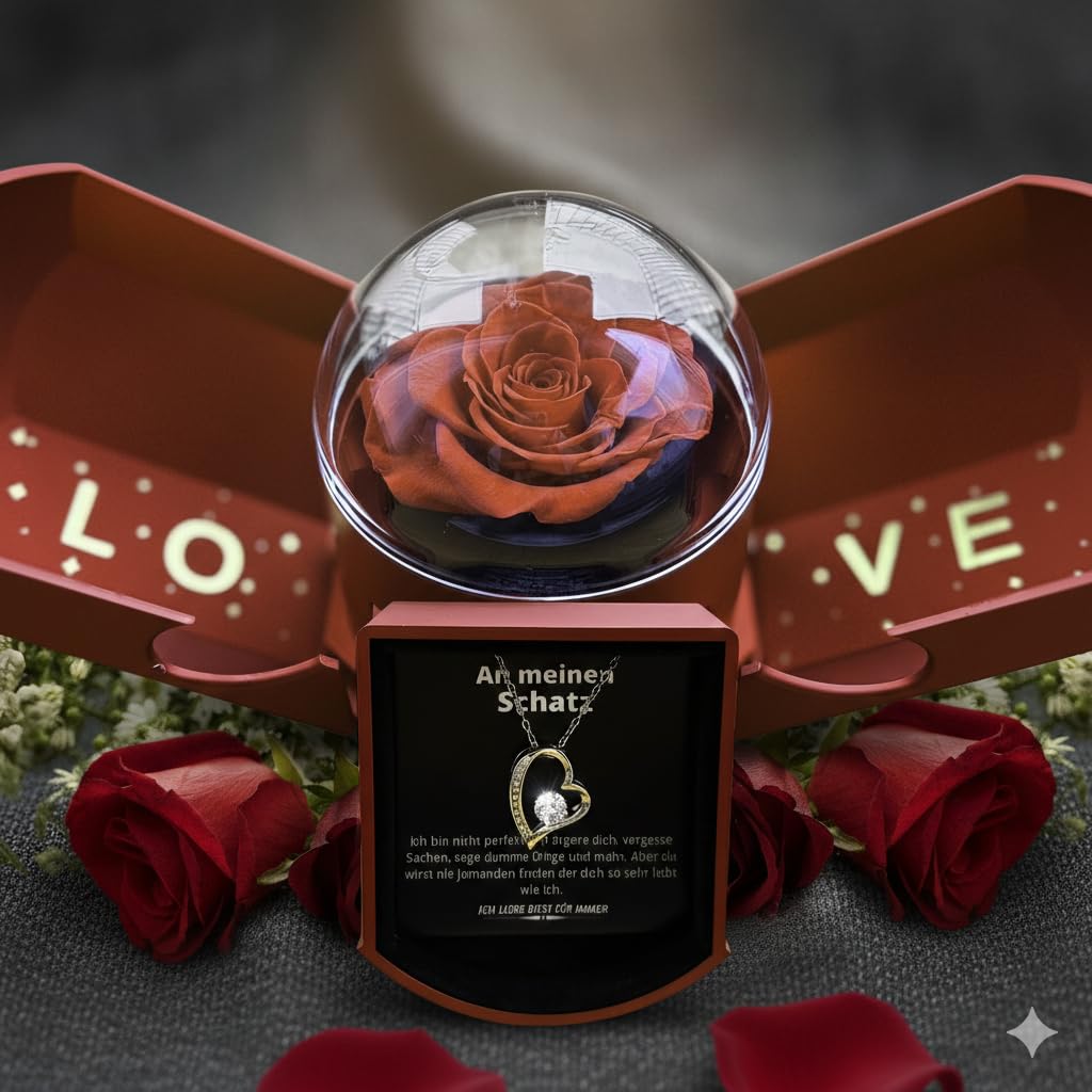 Jahrestag Geschenk für Sie - Freundin Geschenk, Echte Ewige Rose, Weihnachtsgeschenke für Sie, Ich Liebe Dich Geschenke für Frauen, Lieblingsmensch, Herz Kette für Valentinstag, Geburtstag