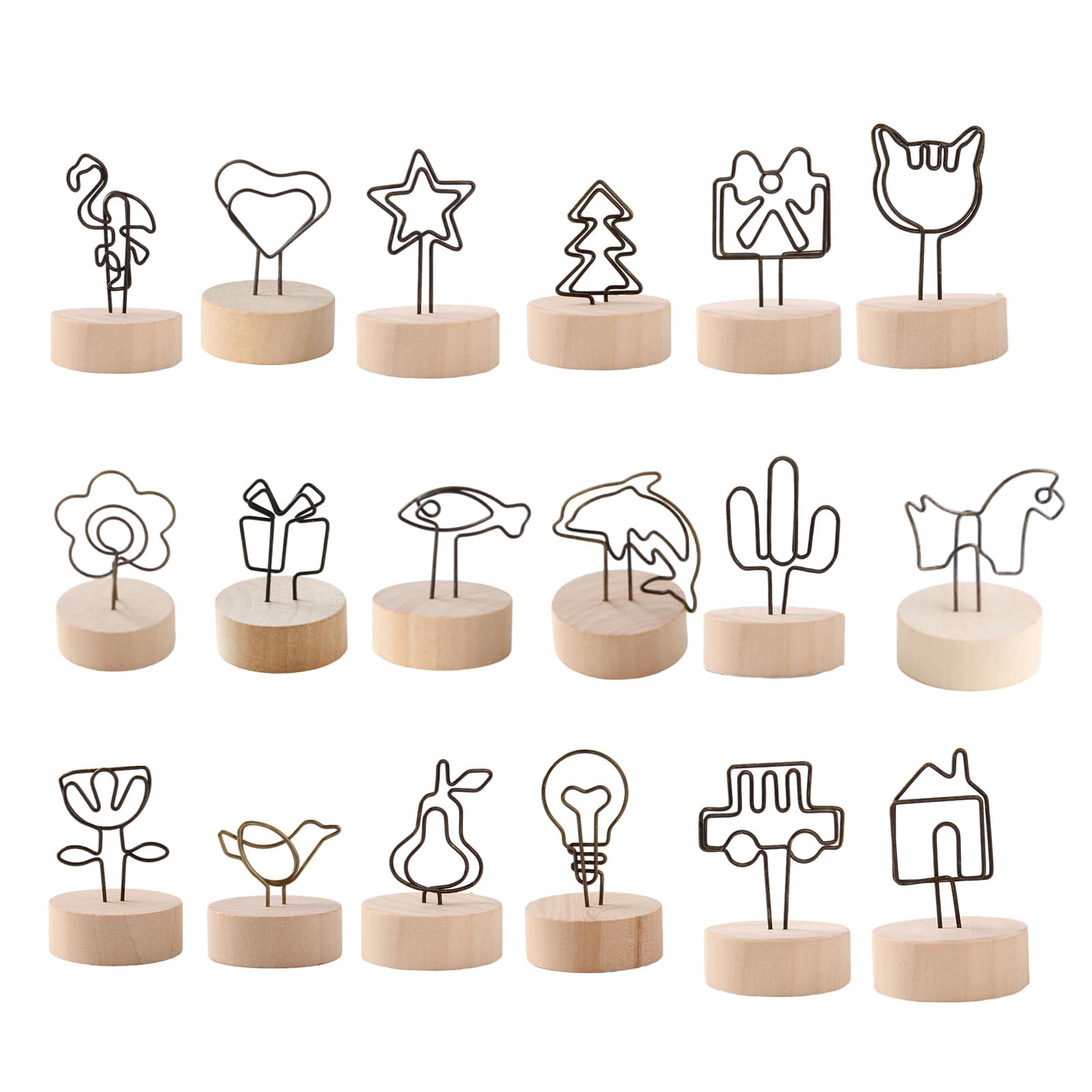 HZBB 18Pcs Wood Metal Clip Card Holder Stand for Note Memos Photo Display Decor Wood Note Holder