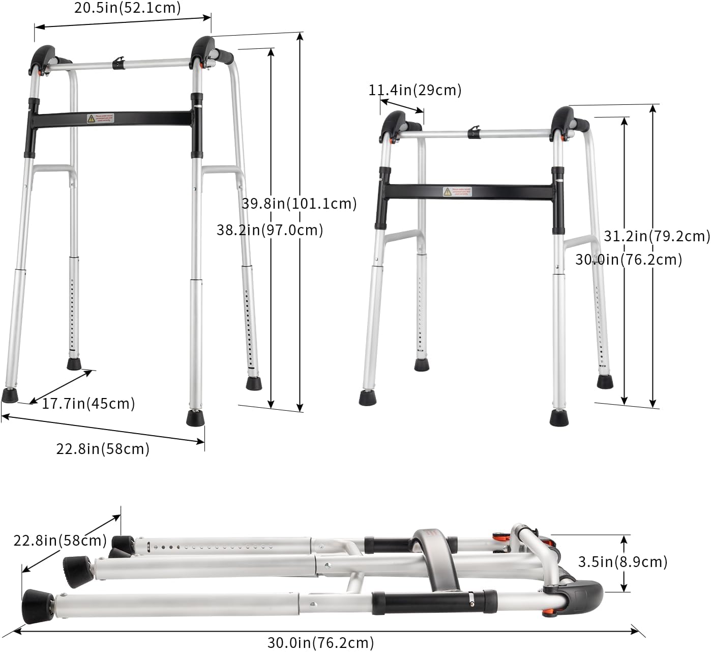 Foldable Stair Climbing Walker for Seniors, Adjustable 4-Leg Height Safety and Convenience Silver