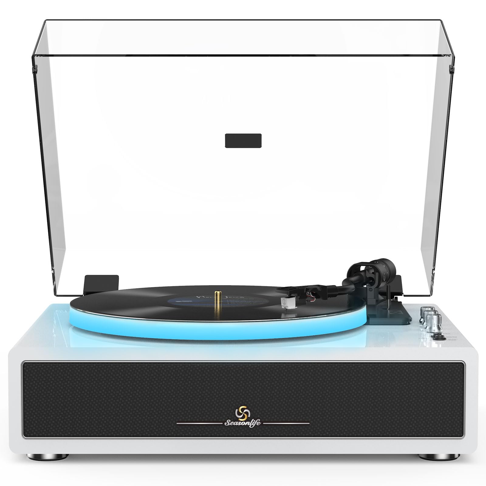 Record Player with Built-in Four Stereo Speakers, Three LED Lighting Modes, AT-3600L Cartridge, All-in-one Vinyl Record Player Support Bluetooth