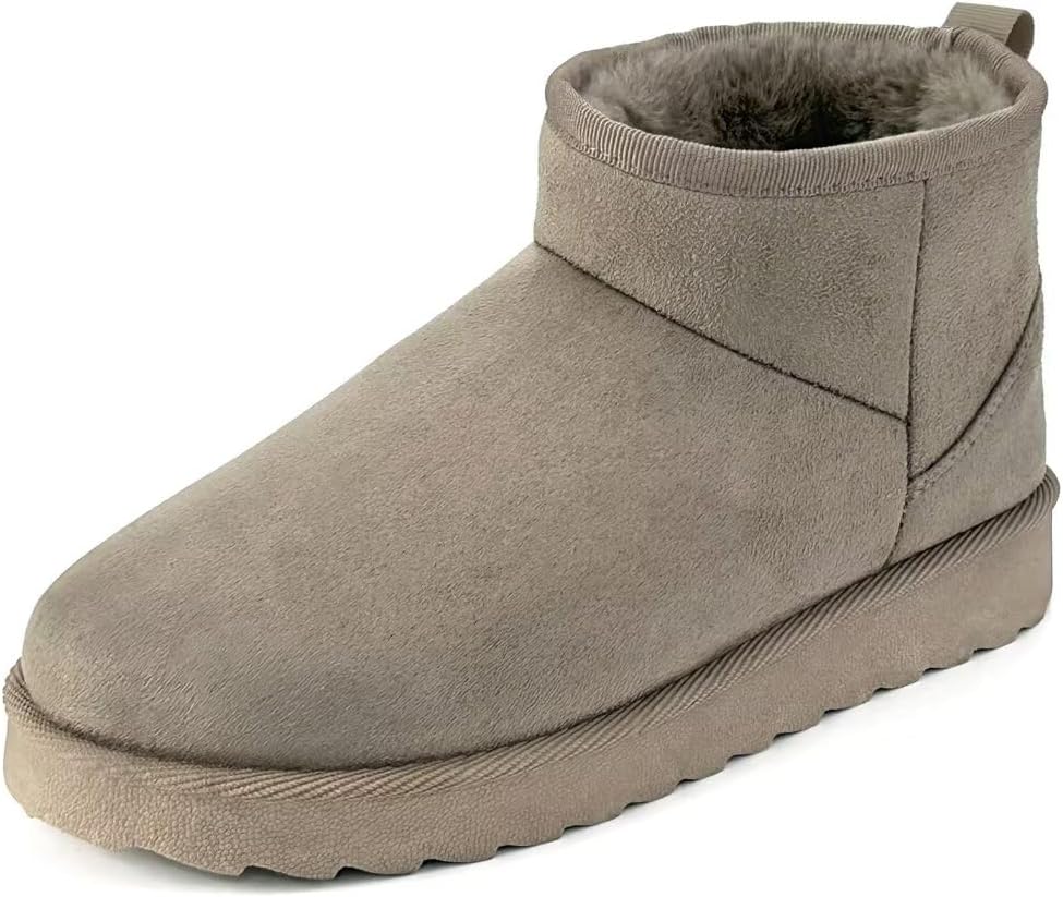 Women Suede Classic Ultra Mini Snow Boots, Faux Fur Lined Slip On Ankle Winter Booties, Womens Warm No Slip Short Boot, Botas De Invierno Para Mujer