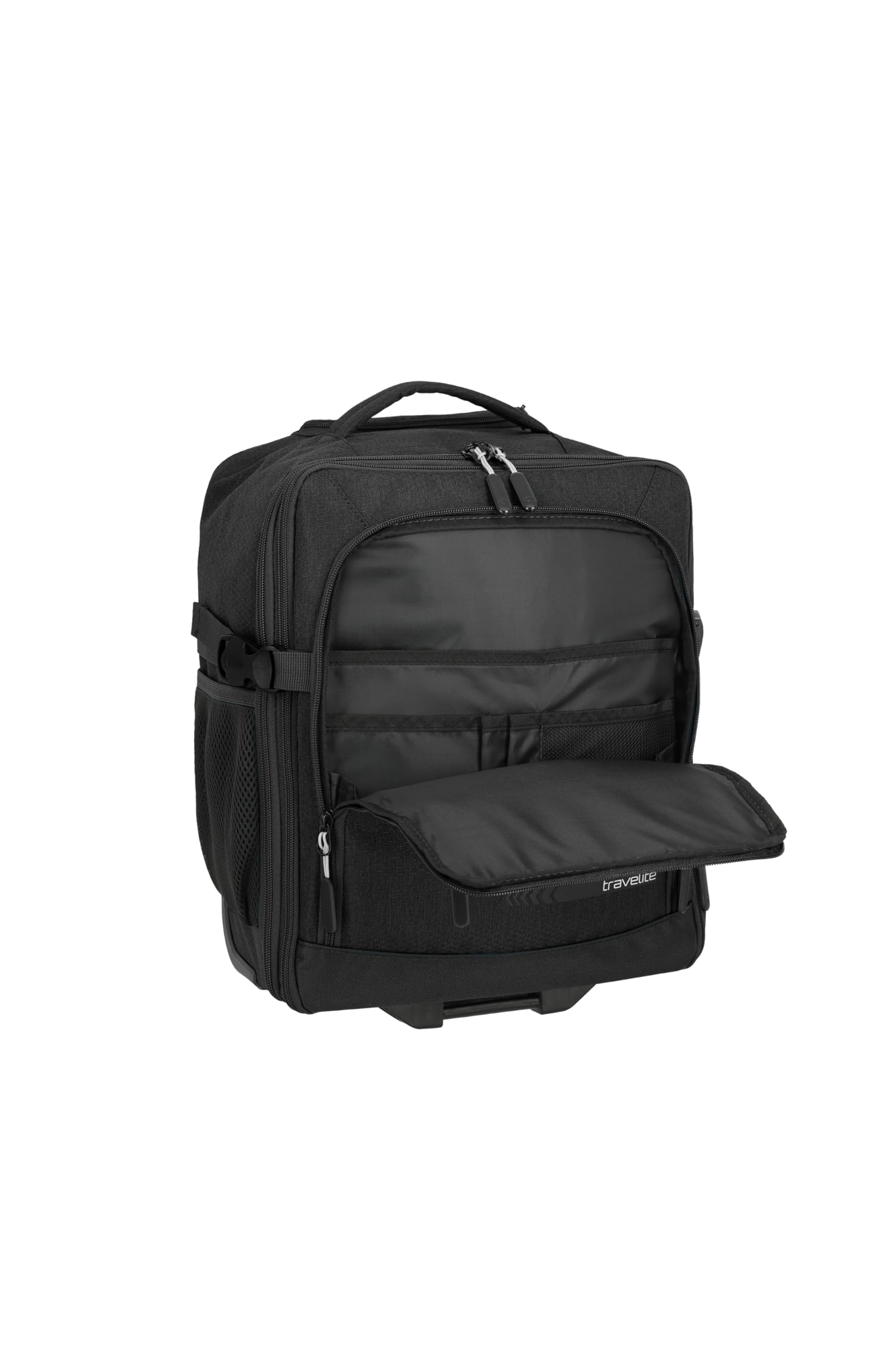 Travelite Rucksack KICK OFF, Laptopfach 15,6 Zoll, Handgepäck Rucksack mit Rollen und Teleskopgestänge, vielseitiger Reiserucksack, 30 x 40 x 20/23 cm, 24/28 L