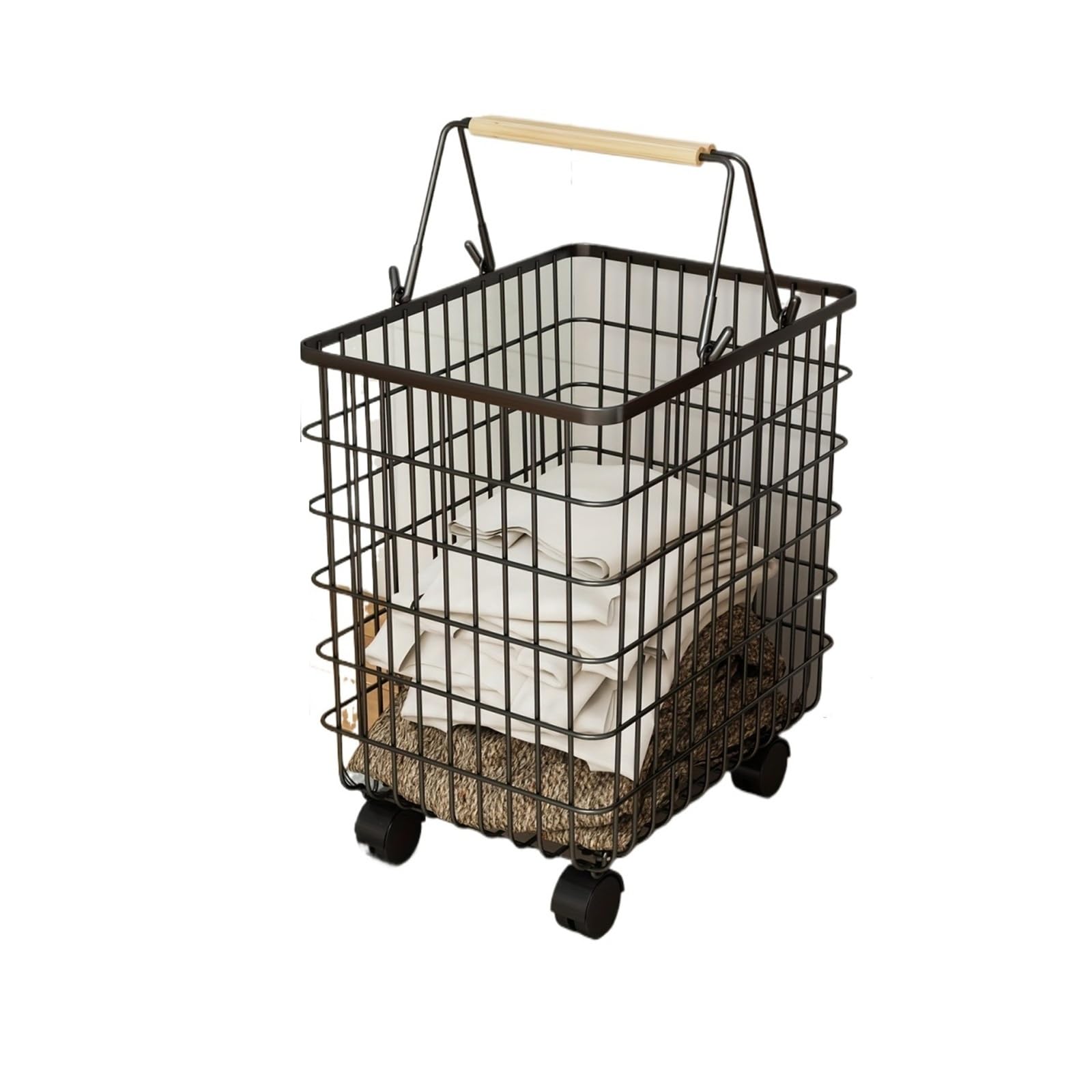 Roller laundry basket Large & Small Bathroom Laundry Basket with Wheels(Black)