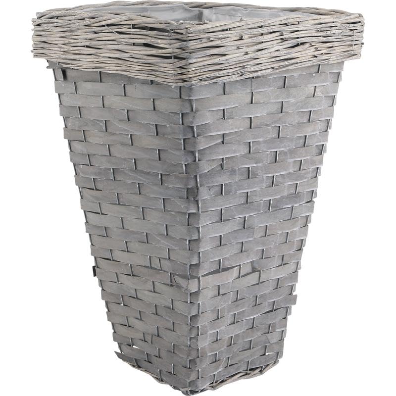 AUBRY GASPARD - Pot Fleurs Carré Bois Osier Gris - Teinté Doublure Plastique - H 60 cm x L 38 cm x P 38 cm - Résistant Intempéries - Idéal Terrasse Jardin