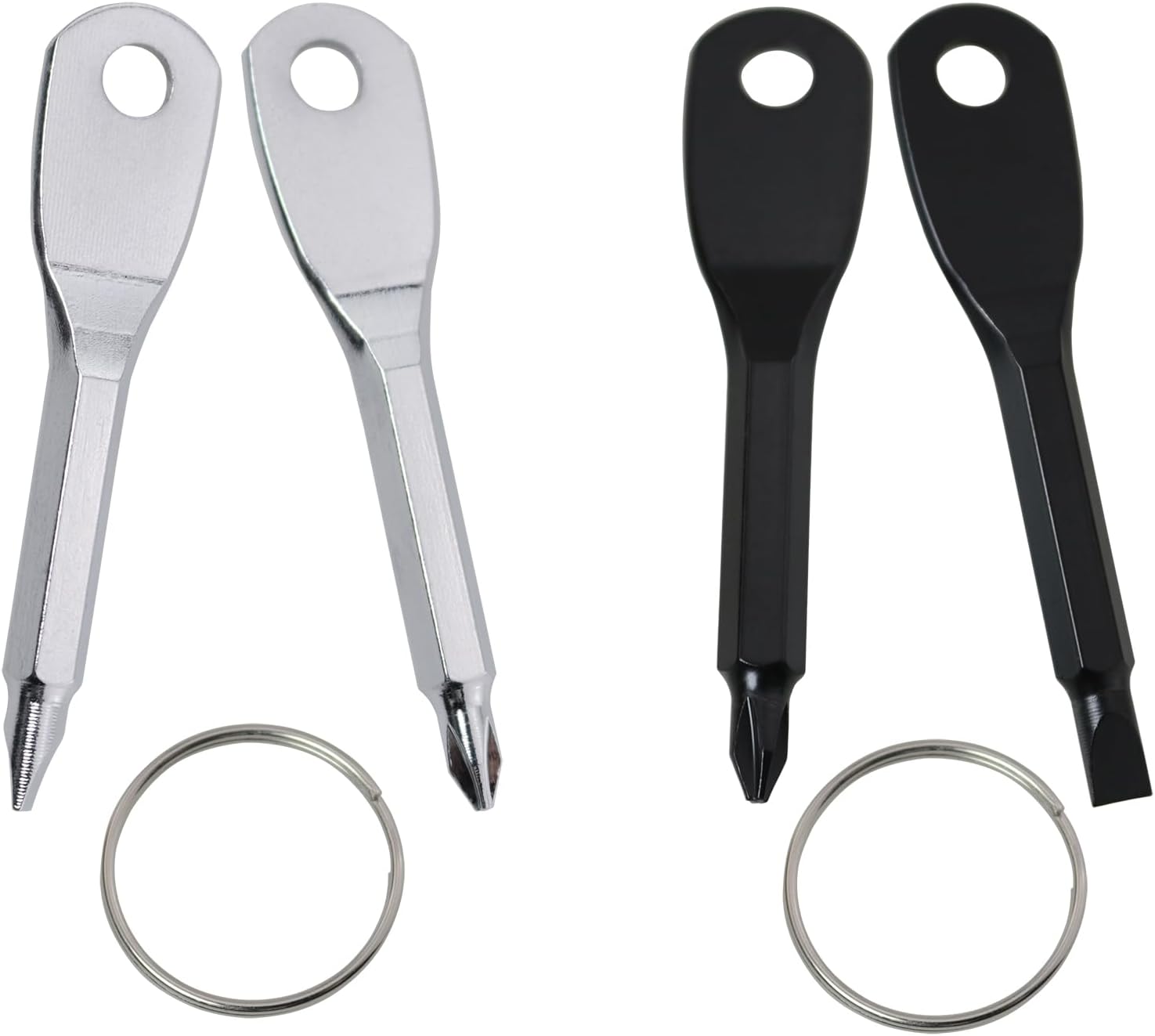 2Sets 4PCS Outdoor Portable Keychain Screwdriver Set Flathead Phillips Stainless Steel Multi-Function Mini Key Shaped Screwdriver Kit Travel Tool 0.63x2.36 inches