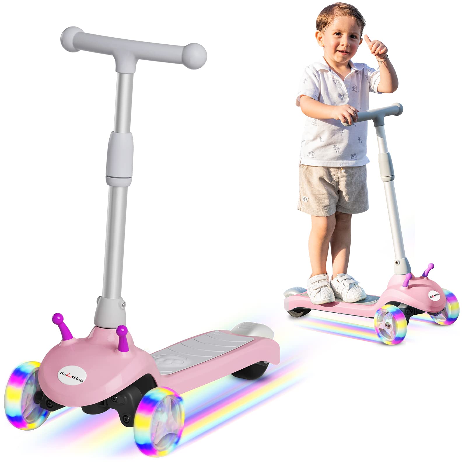 ScootHop Electric Scooter for Kids, 3 Wheel Electric Scooter for Toddlers Girls Boys, 3 Adjustable Height, Lean to Steer, Electric Kick Scooter for Kids with LED Light-up Wheels Ages 2-8 Unique Gift