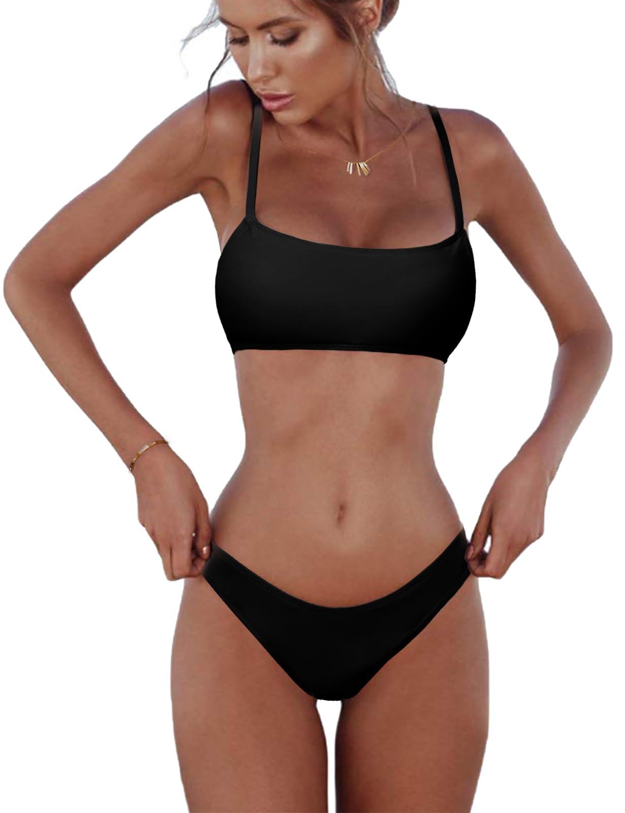 Vancavoo Bikinis Mujer Conjuntos Tanga de Cintura Baja Brasileño Sexy Traje de Baño Playa La Natacion Bañador de Baño Tops y Braguitas 2 Piezas Verano