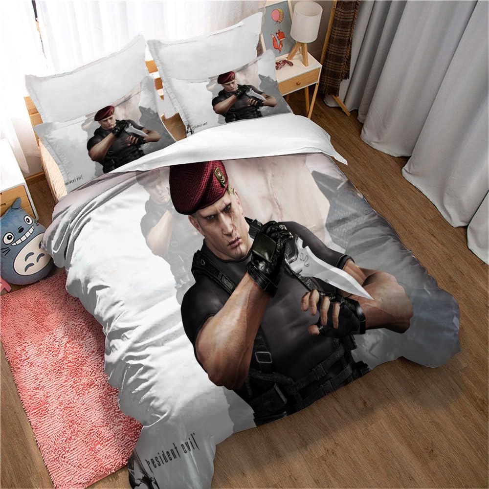 Ste-X Resident Evil 01 Cotton Pure Resident Evil Bedskirt Set Thickened Bed Sheet Quilt Cover 3Pc Bedding (135X200cm(Single),)