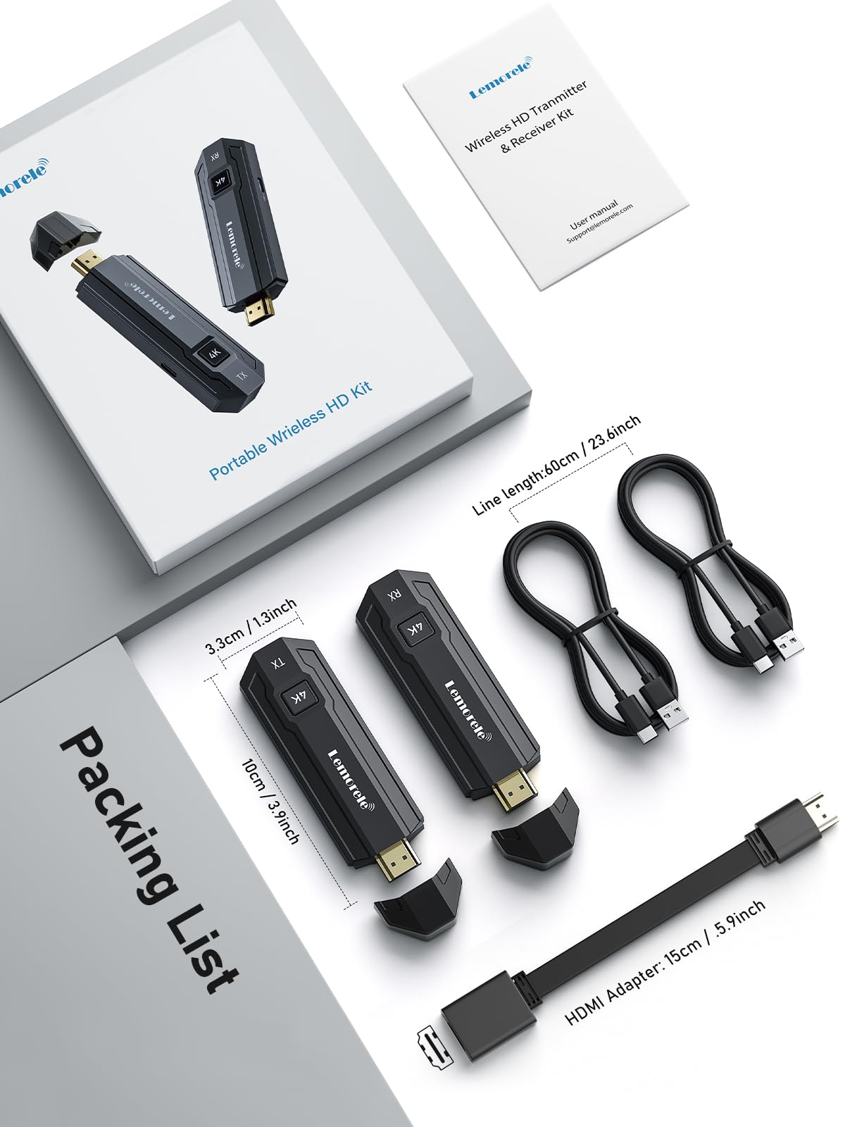 Lemorele 4K HDMI Wireless Transmitter and Receiver,5G HDMI Funkübertragung Funk Supports 8 TXS to 1 RX zum Streamen Video und Audio vom Laptop/PC/Kamera zum Monitor/Projektor/TV