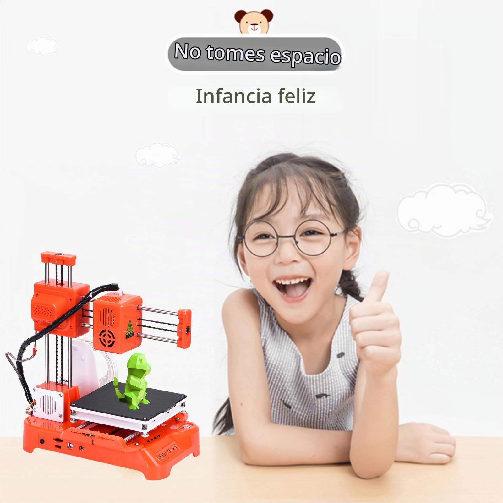 Impresora 3D para niños Mini impresora 3D de escritorio 100x100x100mm Tamaño de impresión Sin cama caliente Impresión de una sola tecla con tarjeta TF Filamento de muestra PLA para principiantes