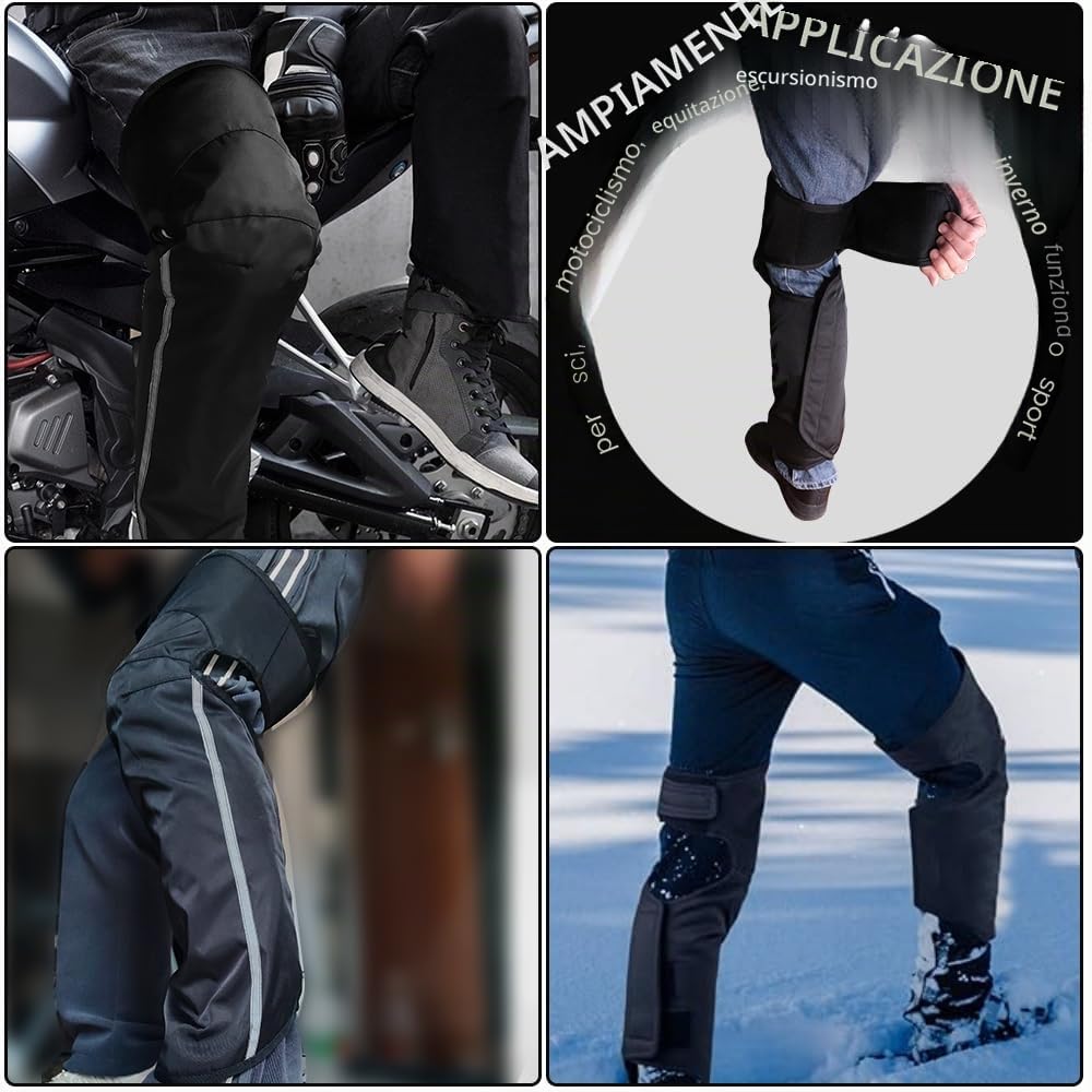 Cokomono Ginocchiere Termiche Moto, Scaldamuscoli Invernali da Moto Antivento e Impermeabili con Riflettore, Protezione Ginocchio per Uomo/Donna, Ginocchiera per Bicicletta, Scooter, Sci