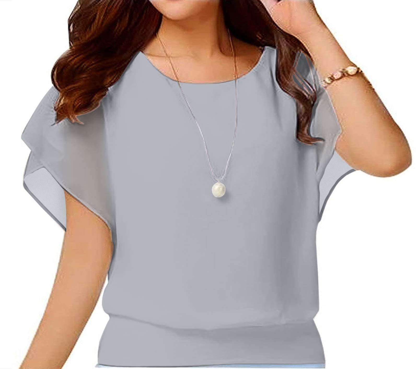 Yommay Damen Tops Sommer Locker Kurzarm Bluse Chiffon Elegante Leichte T-Shirts für Frauen Lässige Flowy Oberteile