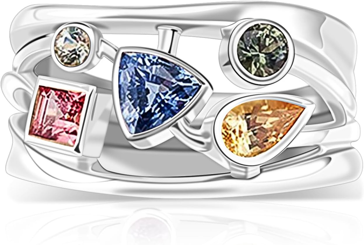 BAUMA AUTO Personalized 1-8 Birthstone Rings For Women 925 Sterling Silver Engraved Family Ring Christmas Mother Days Thanksgiving Jewelry Gifts For Mom Wife Her