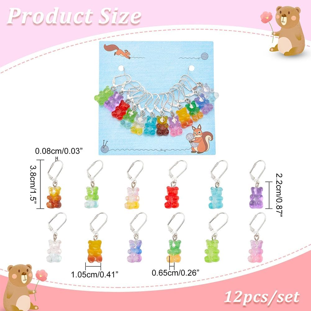 NBEADS 12 Pcs Bear Stitch Markers, 12 Colors Resin Gummy Bear Crochet Stitch Marker Charms Locking Marker DIY Handmade Gift for Knitting Weaving Sewing Accessories Quilting Handmade Jewelry image 2