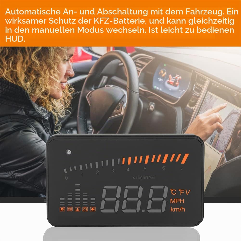 Headup Display Auto, Auto HUD Alarmsystem Universal 3 Zoll Heads Up Display Auto Mit LED Digtalanzeige OBDII Schnittstelle Geschwindigkeit Warnung Windschutzscheibe Projektors System für Auto LKW