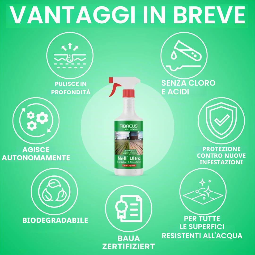 ABACUS Rimozione per pavimenti verdi e alghe, pronto all'uso per la rimozione di pavimenti verdi e alghe Nell Ultra 2 x 750 ml (7283)