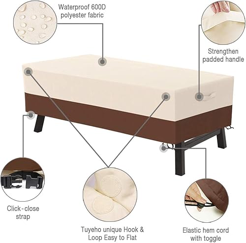 Miniatura 4 de Tuyeho Funda para muebles de patio, 48 x 28 x 13 pulgadas, tela Oxford duradera y resistente, para exteriores, rectangular, impermeable y resistente