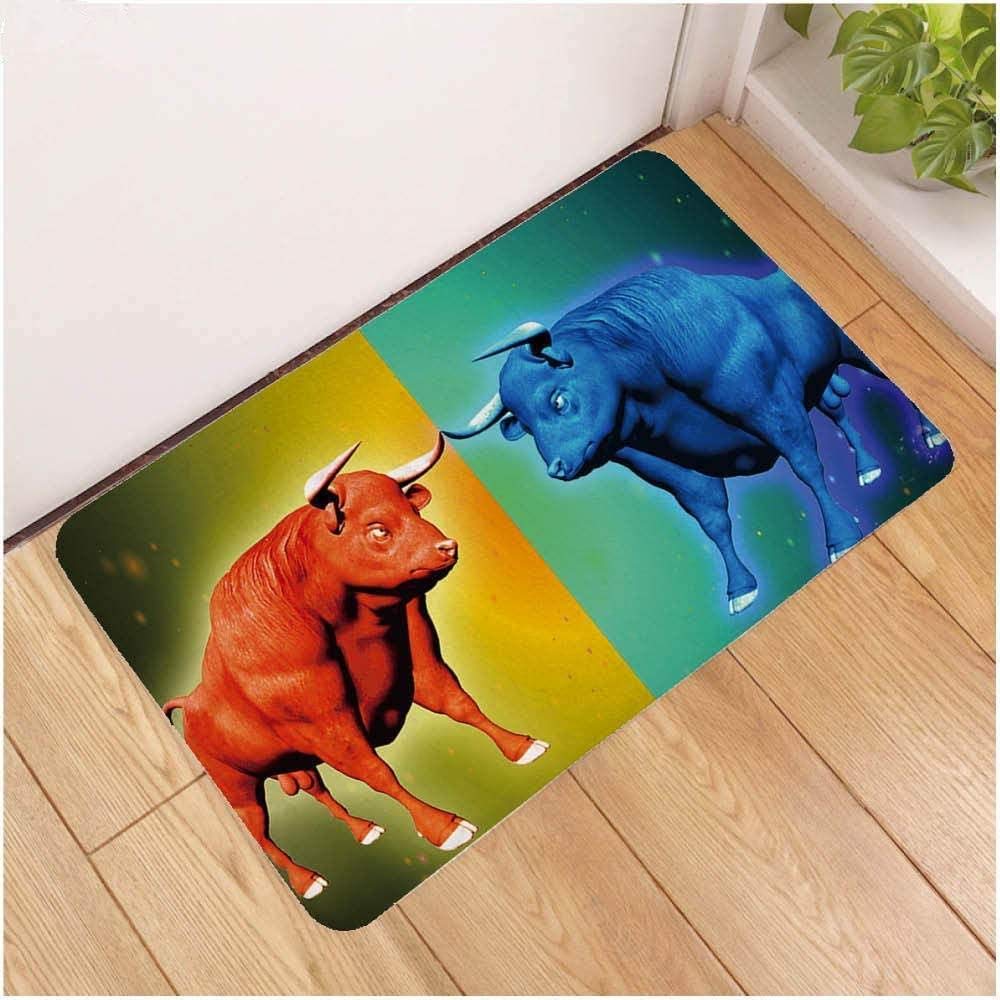 hjbjb Home Doormat, 3D Print Entrance Door Mat, Welcome Water-Absorbent, Non-Slip Welcome Rug, Indoor Outdoor Entrance, Washable Kitchen Floor, Home Decor, Multi-Purpose Ice and Fire, Two Cows