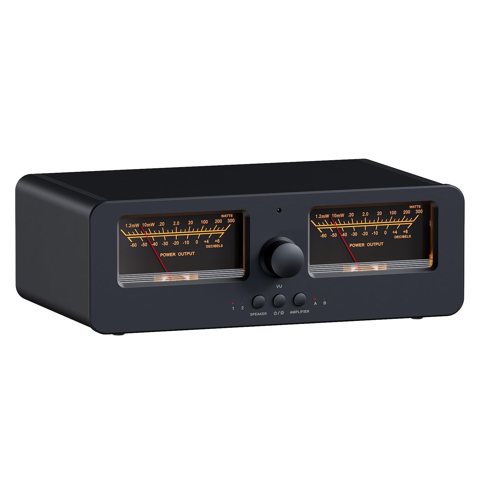 LC30 Amplifier Speaker Switcher 2-in-2 Out Dual Analog VU Meter Audio Switcher Box with DB Panel Display with Remote(LC30-B)