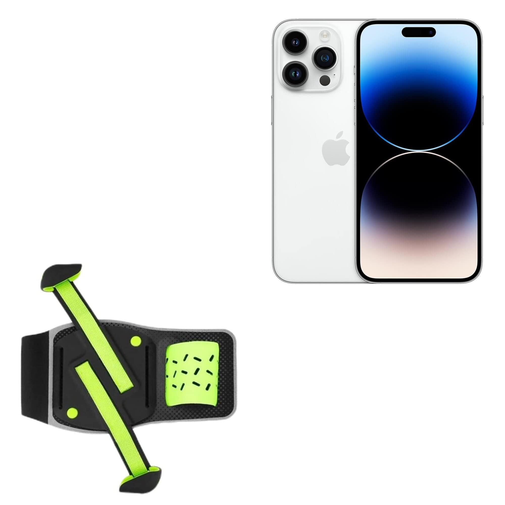 BoxWave Holster Compatible with Apple iPhone 14 Pro Max - FlexSport Armband, Adjustable Armband for Workout and Running - Stark Green