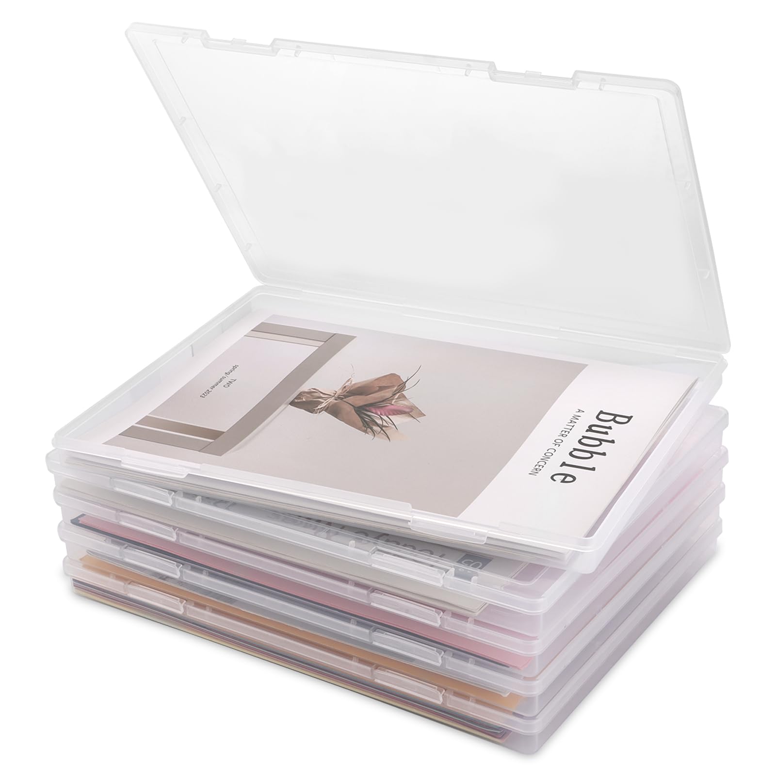 5 Piezas Caja de Archivo A4 Caja de Almacenamiento Multiusos de Plástico Slim Resistente a Impactos Organizador Transparente Robusto A4 para Documentos, Cartas, Álbumes de Recortes, Revistas