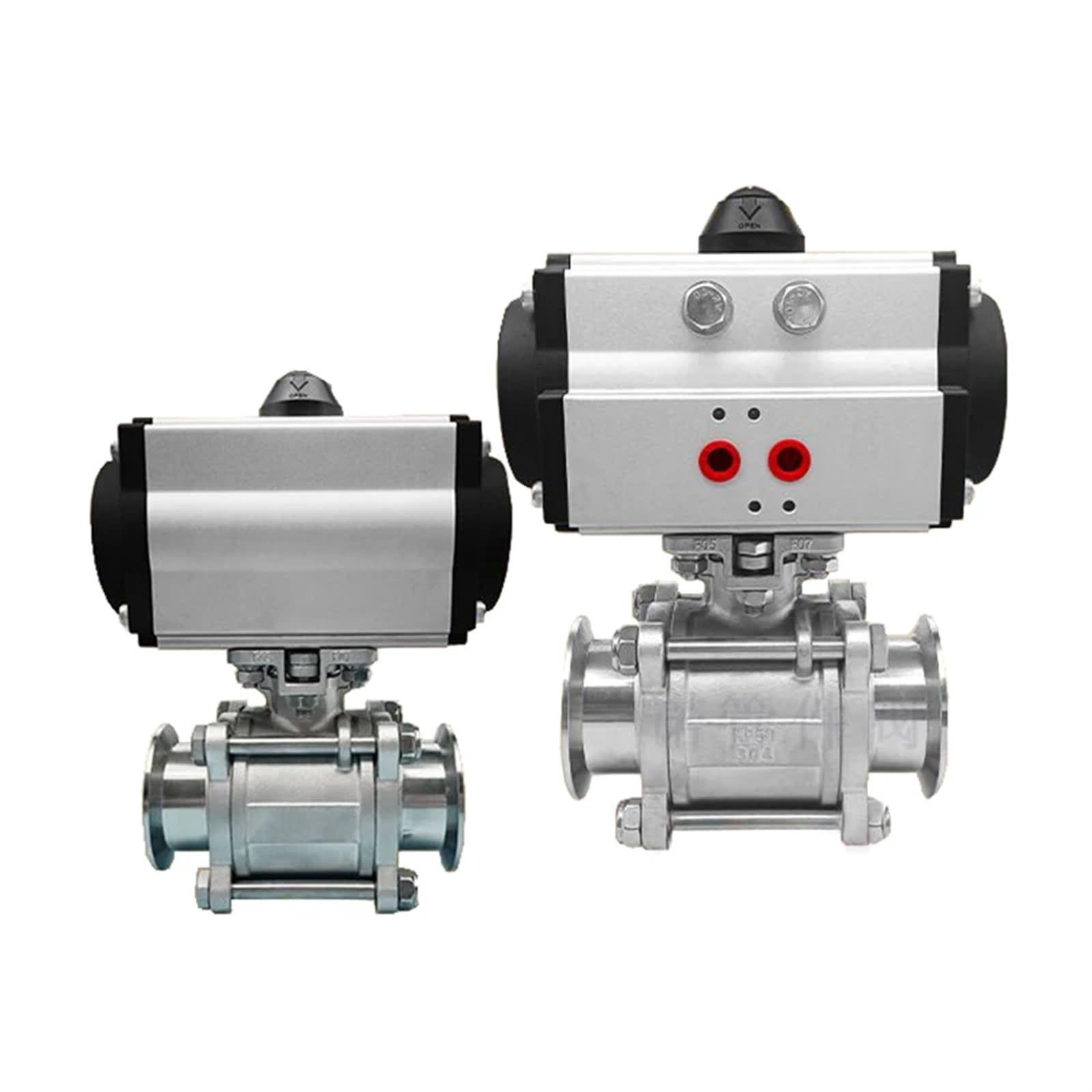 JNURGWLYH DN40 Stainless Steel Three Piece High Platform Ball Valve Tri Clamp Ferrule Type Ball Valve Double Acting Cylinder