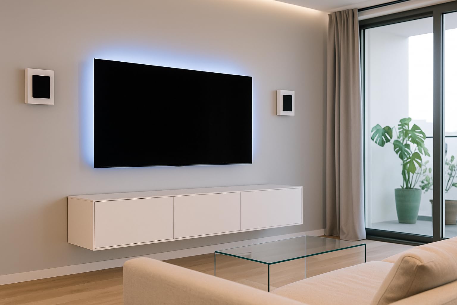 RO&CO DLS Flatbox Slim Mini White – Altavoces de Pared Ultra Compactos (Pareja), 3”, 20-80W, 8 Ohm, Diseño Slim para Home Cinema, Surround o Altura, Blanco Mate con Rejillas Intercambiables